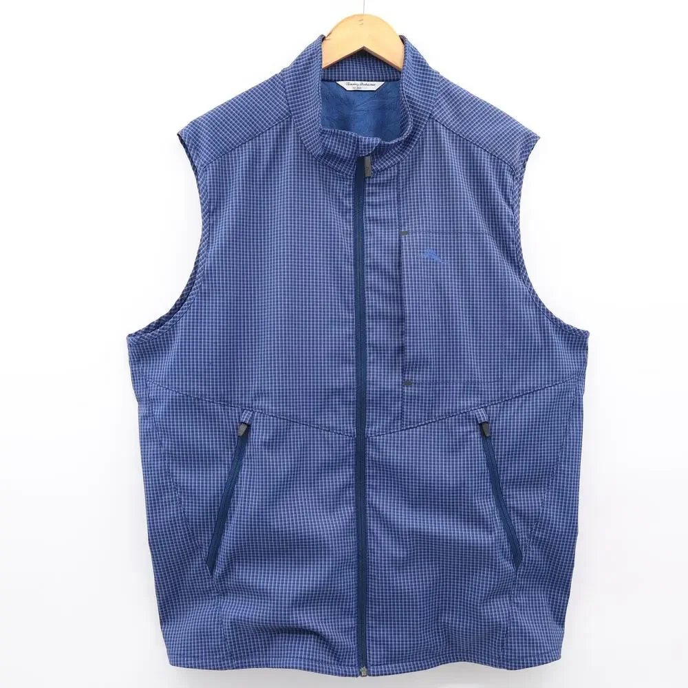 Tommy Bahama Sz XL Windbreaker Vest Blue Zip Lightweight Pocket Golf Performance